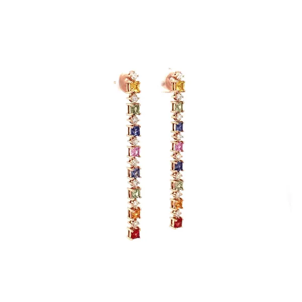 Rainbow Princess Sapphire Diamond Earrings