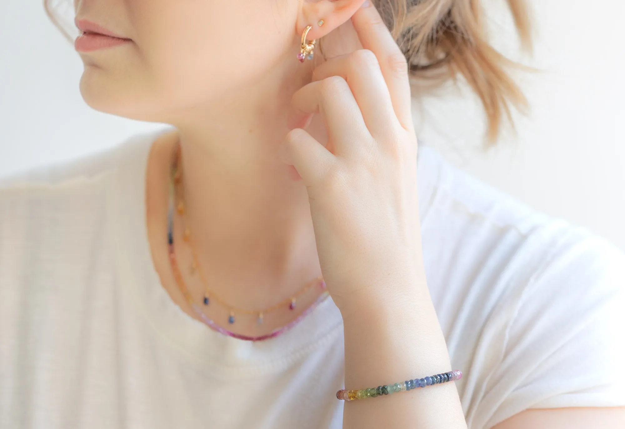 Rainbow Sapphire Hoop Earrings