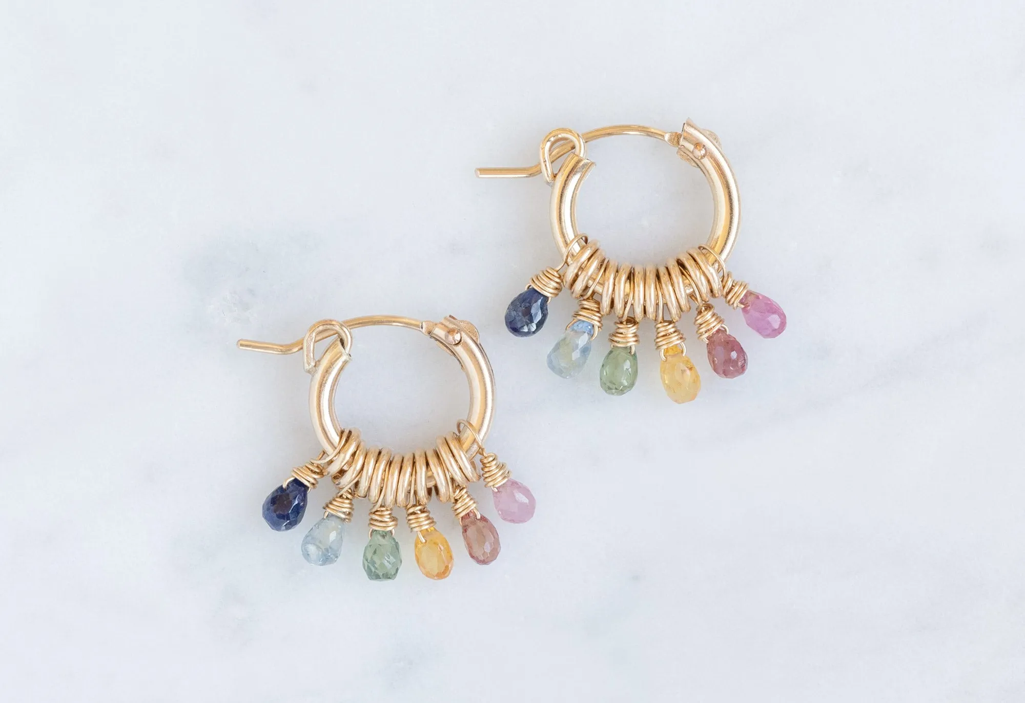 Rainbow Sapphire Hoop Earrings