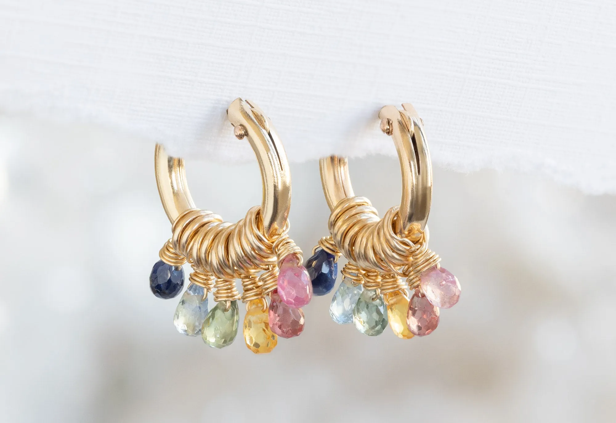 Rainbow Sapphire Hoop Earrings