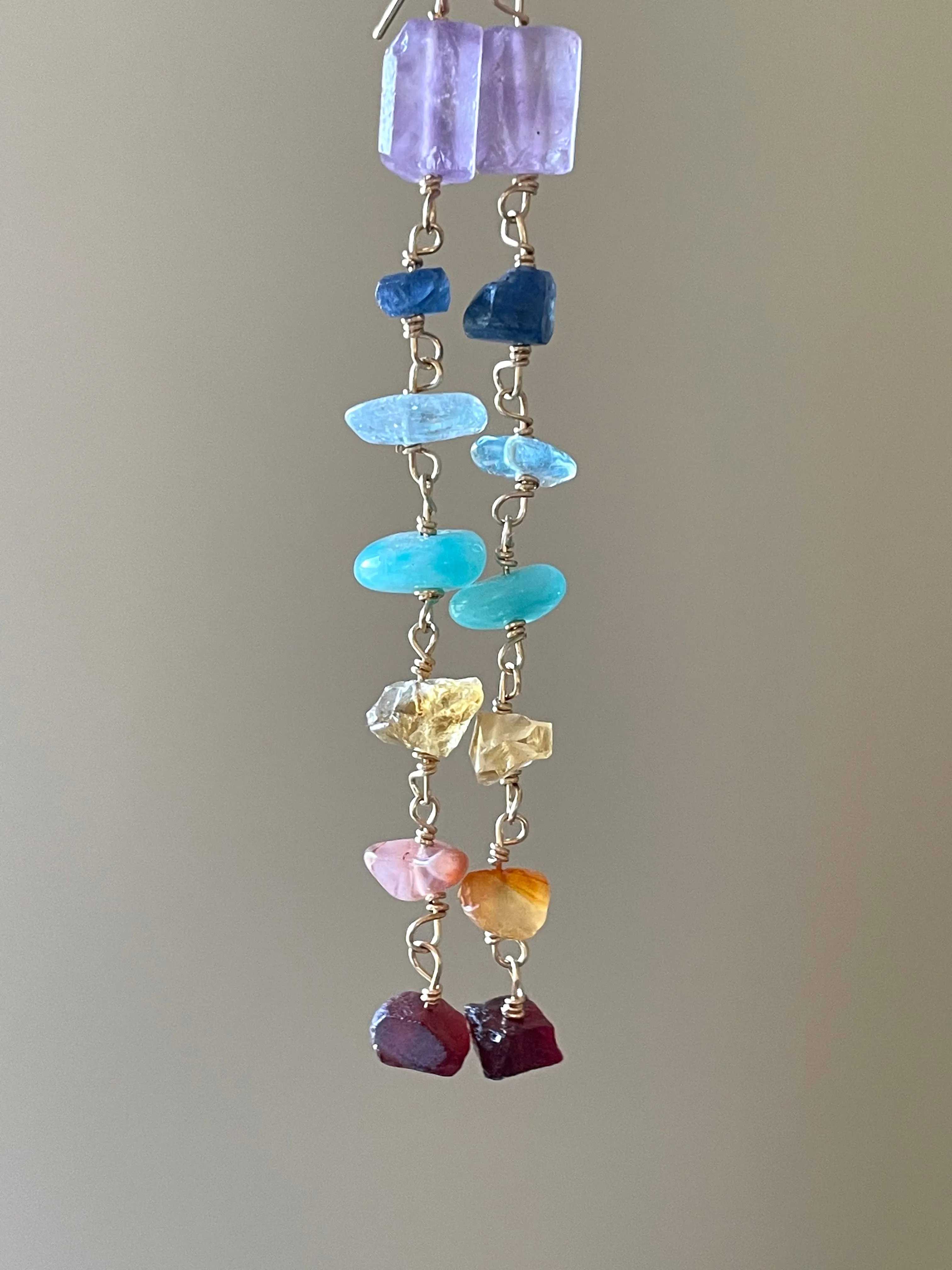 Raw 7 Chakra Earrings - Long Dangle Earrings