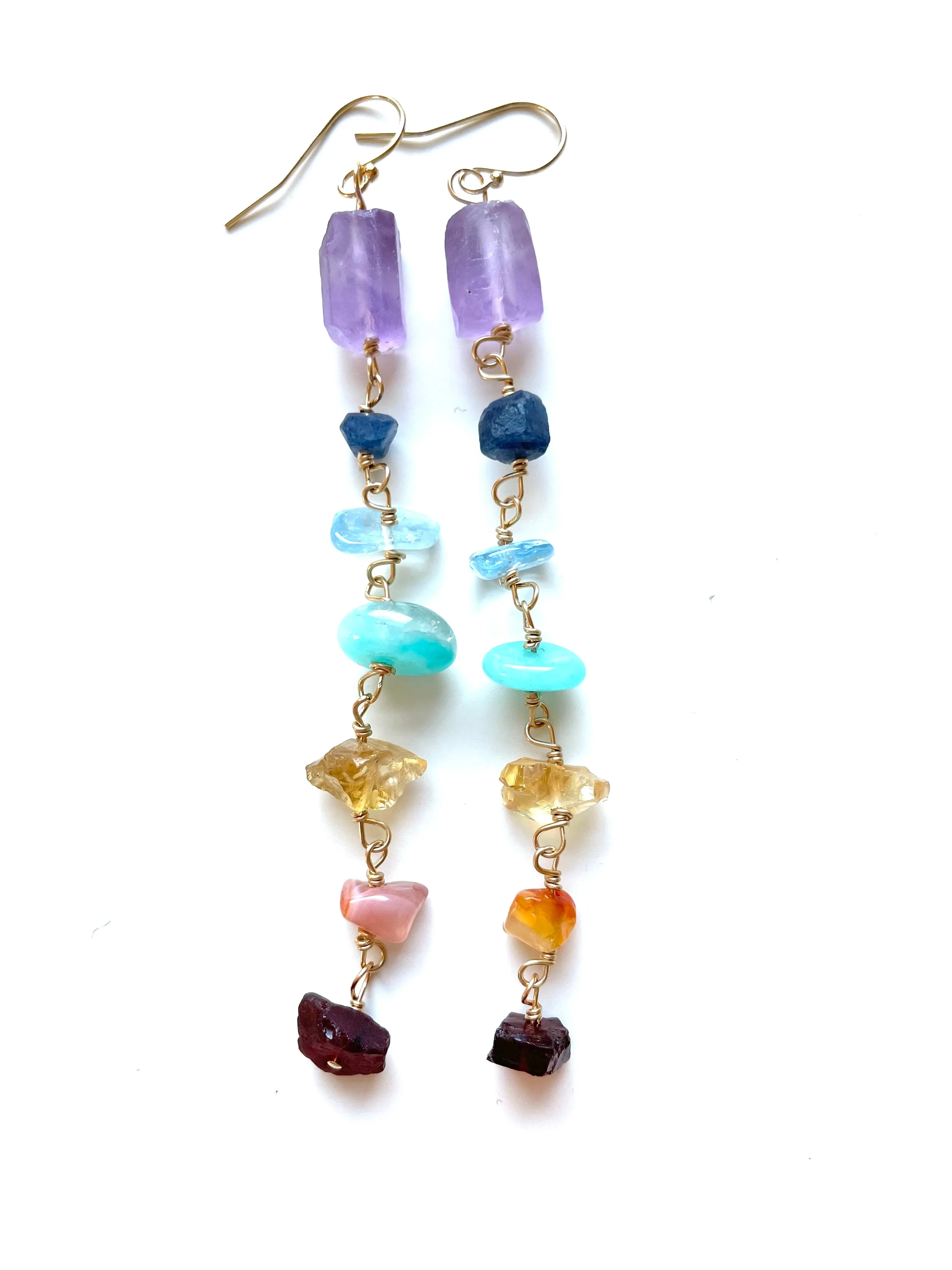 Raw 7 Chakra Earrings - Long Dangle Earrings