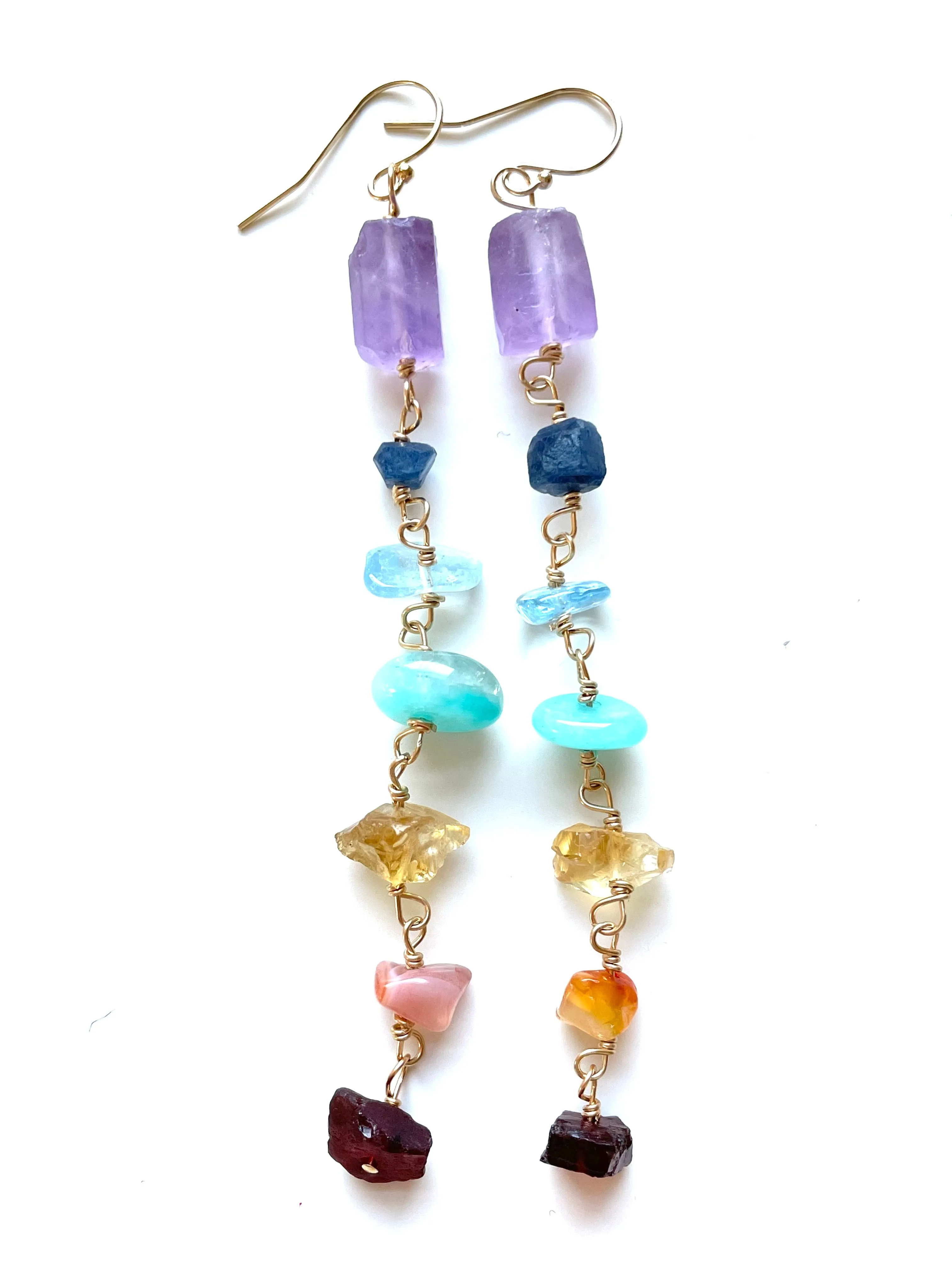 Raw 7 Chakra Earrings - Long Dangle Earrings