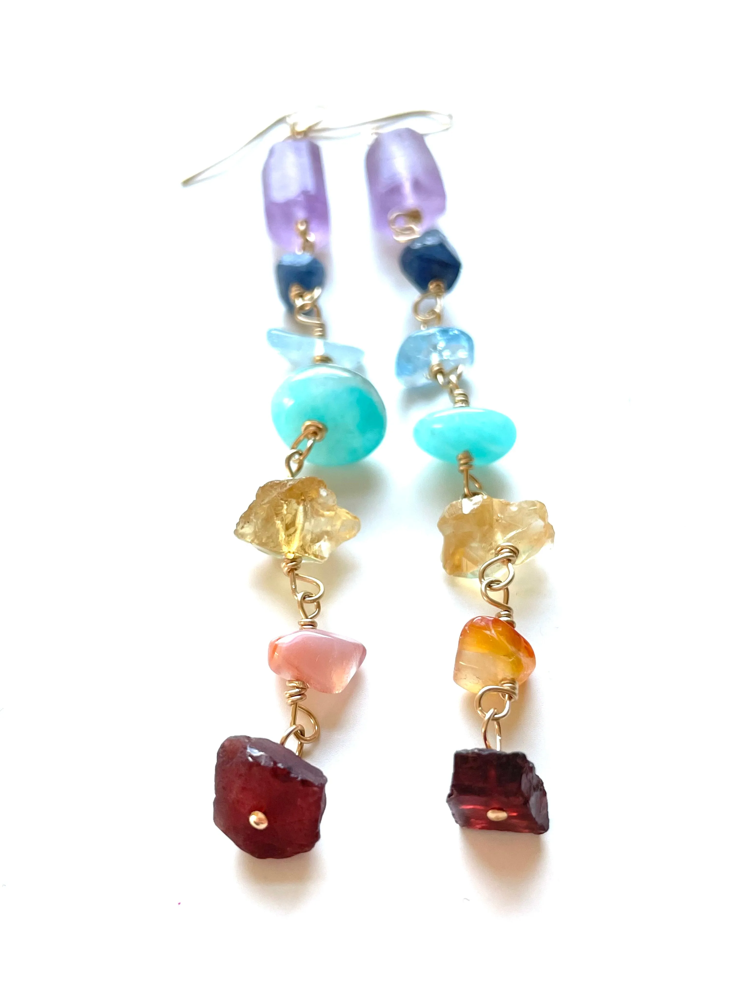 Raw 7 Chakra Earrings - Long Dangle Earrings