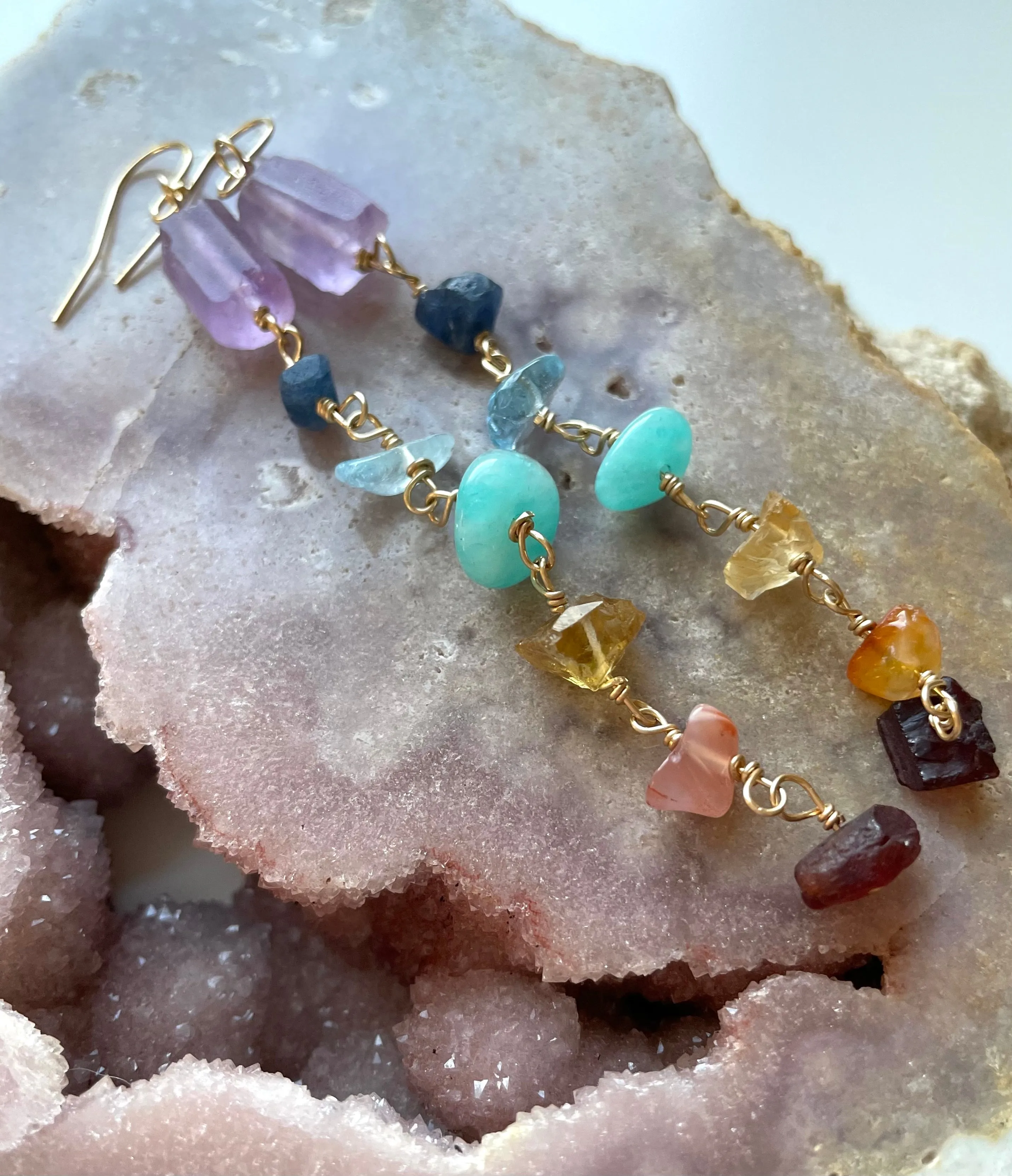 Raw 7 Chakra Earrings - Long Dangle Earrings