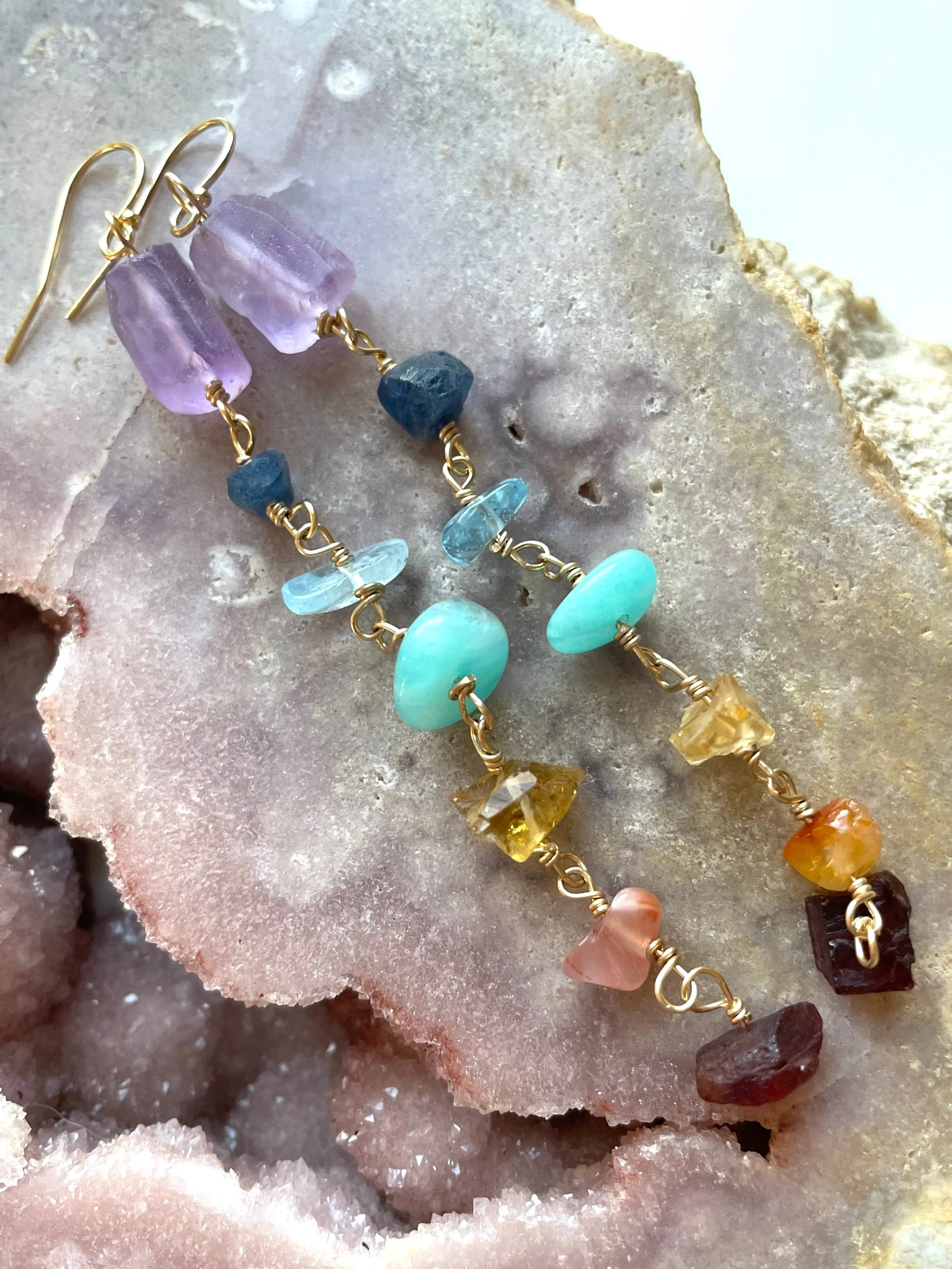 Raw 7 Chakra Earrings - Long Dangle Earrings