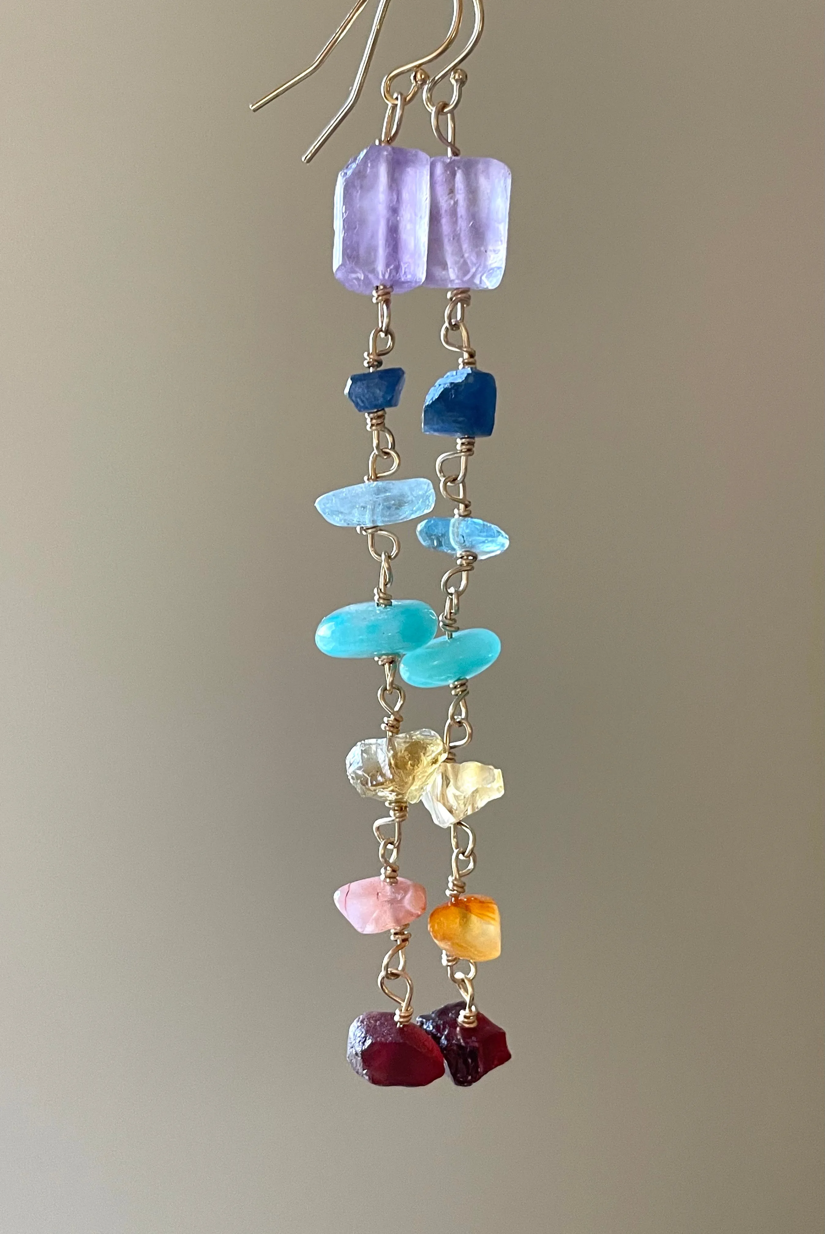 Raw 7 Chakra Earrings - Long Dangle Earrings