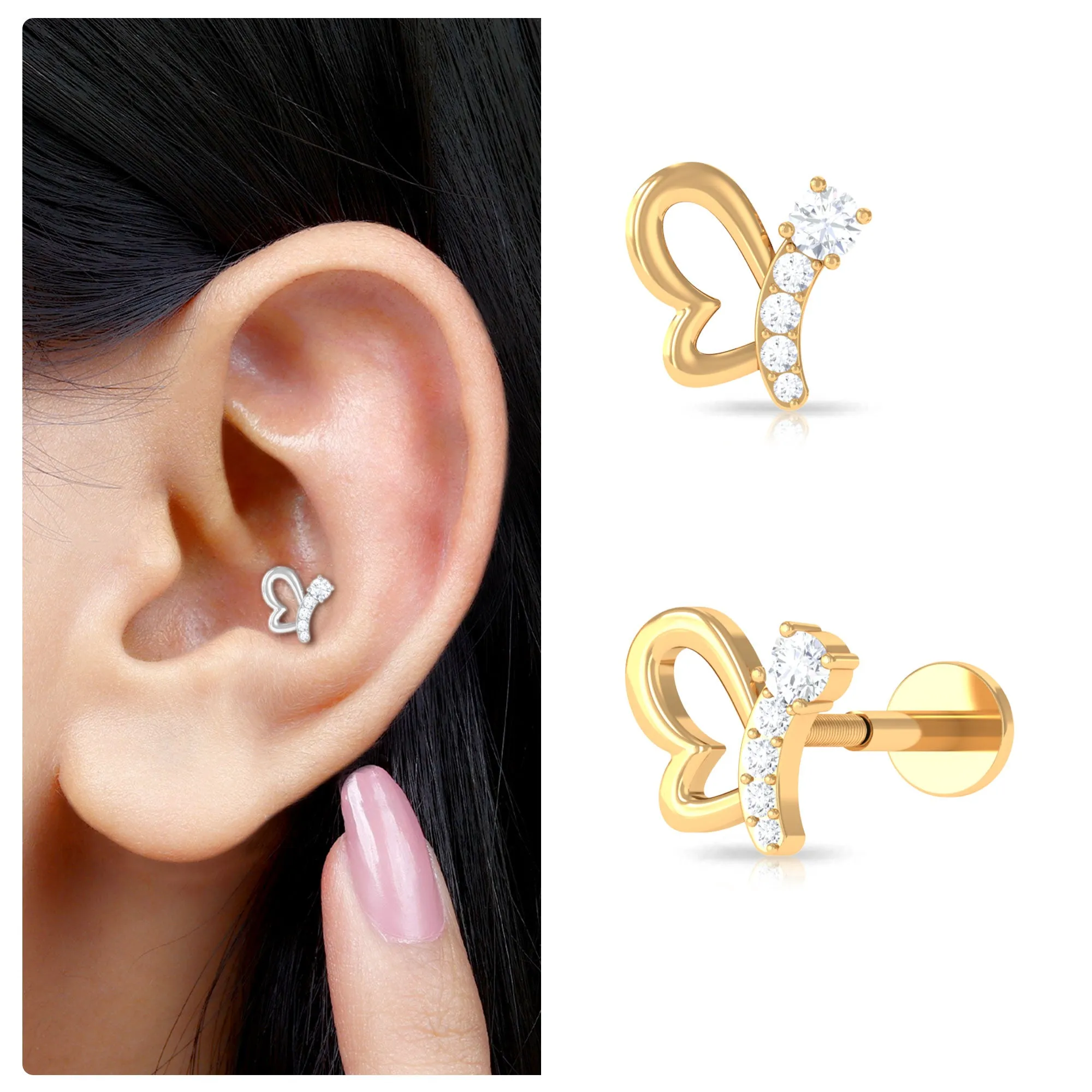 Real Diamond Butterfly Earring for Cartilage Piercing