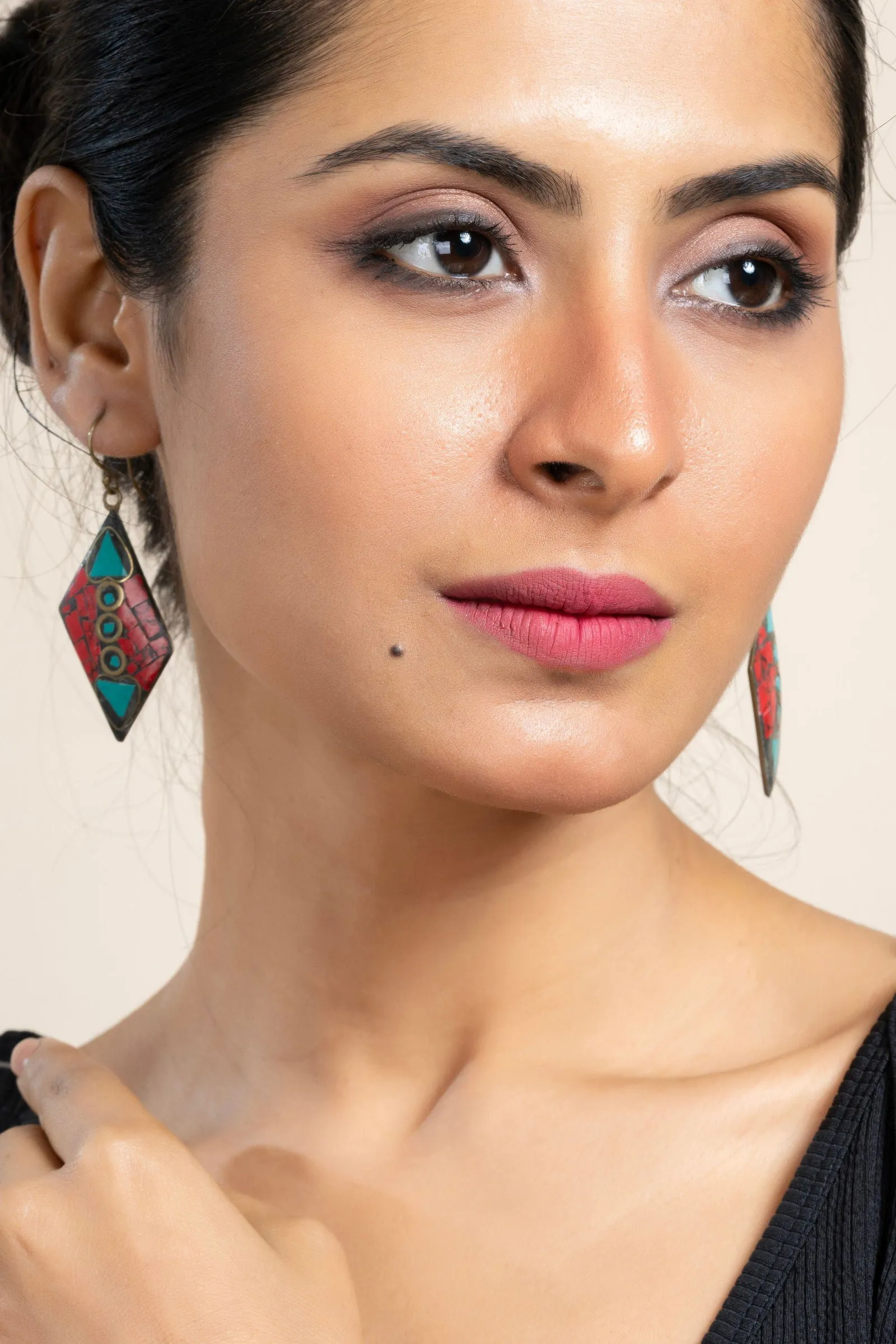 Red Turquoise Blue Tibetan Earrings - Elegant Design, Non-Allergic, Perfect for All Occasions