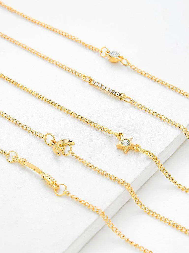 Rhinestone Moon & Star Chain Bracelet Set