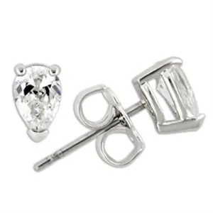 Rhodium 925 Sterling Silver Earrings with AAA Grade CZ in Clear for Women Clear Stone Color Style 0W163