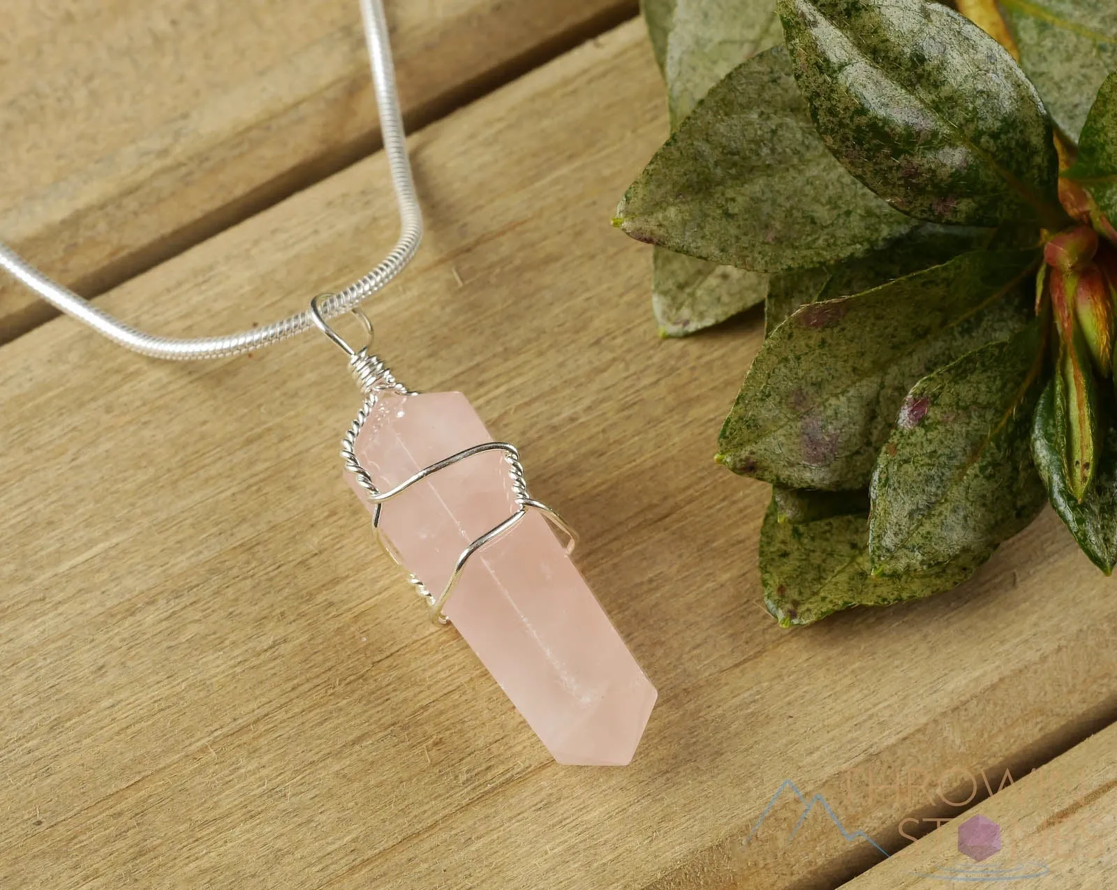 ROSE QUARTZ Crystal Pendant - Wire Wrapped Crystal Necklace, Crystal Points, Birthstone, Handmade Jewelry, E0142