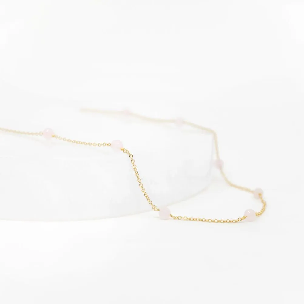 Rose Quartz Drop Choker Necklace in Gold