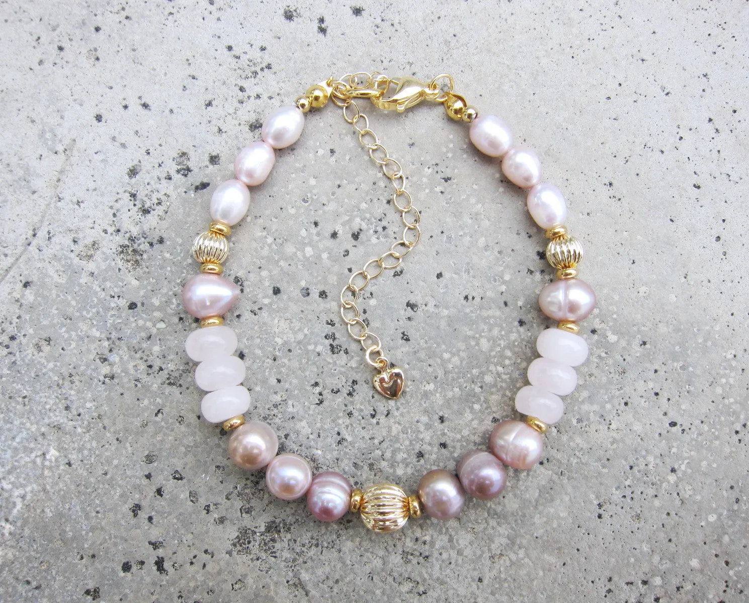 Rose Quartz, Freshwater Pink Baroque Pearl Bracelet