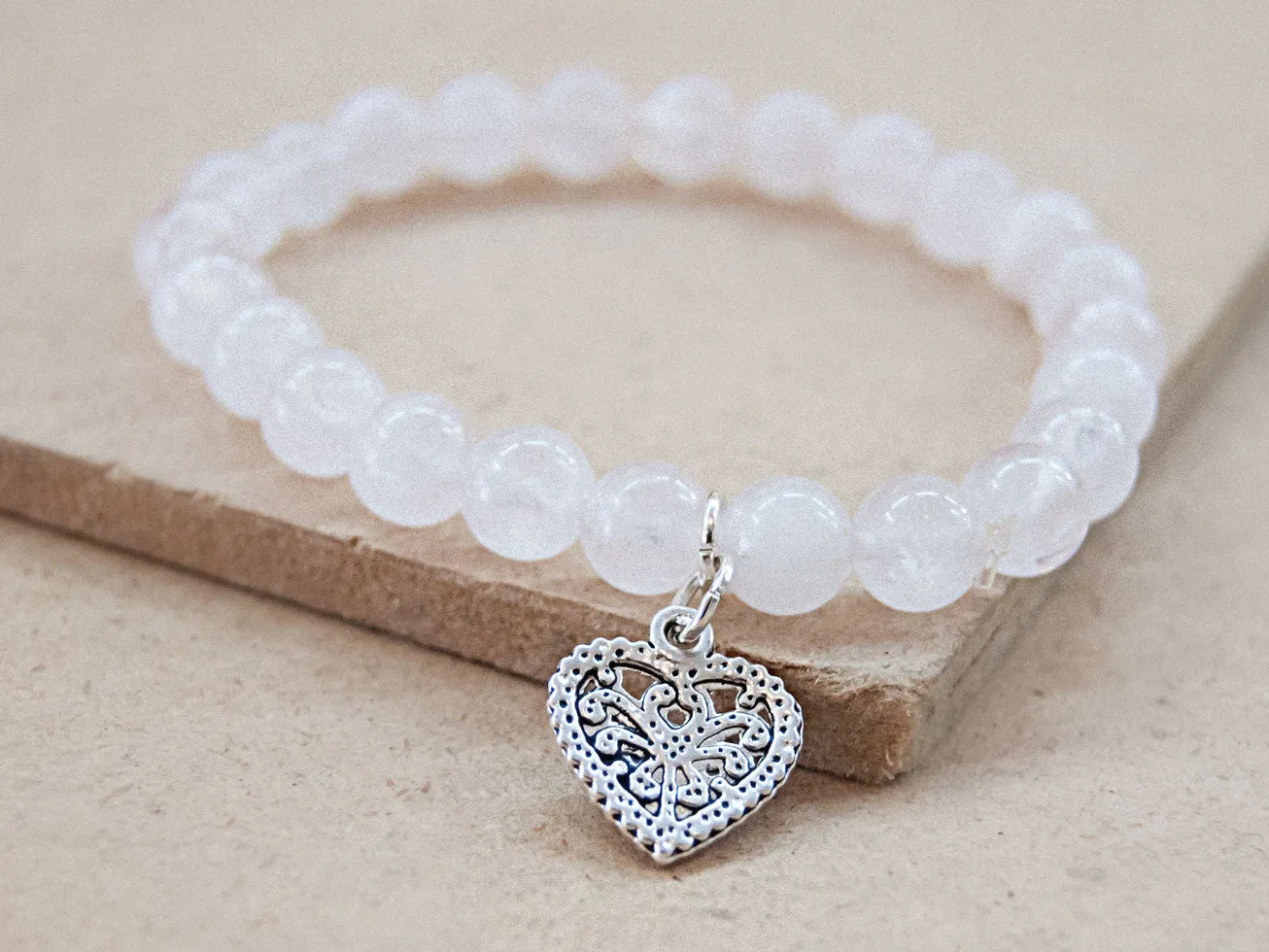 Rose Quartz Mala Bracelet with Heart Charm