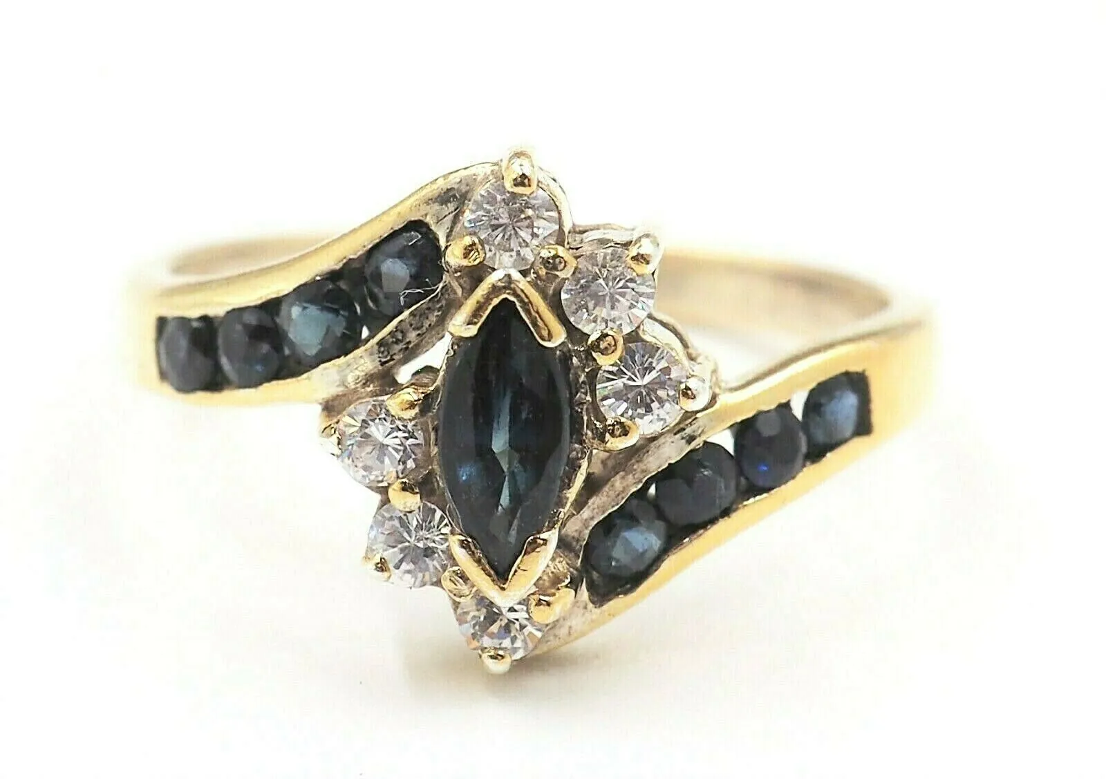 Sapphire & Cubic Zirconia CZ Ring Stg Silver Gold Plated Fine Jewellery Size N