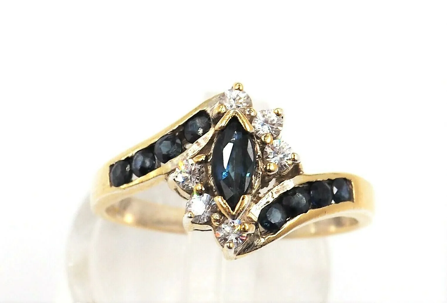 Sapphire & Cubic Zirconia CZ Ring Stg Silver Gold Plated Fine Jewellery Size N