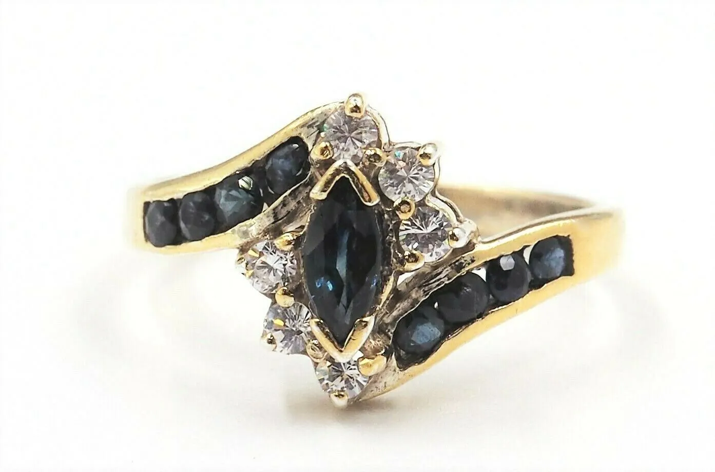 Sapphire & Cubic Zirconia CZ Ring Stg Silver Gold Plated Fine Jewellery Size N