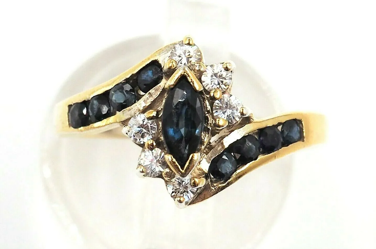 Sapphire & Cubic Zirconia CZ Ring Stg Silver Gold Plated Fine Jewellery Size N