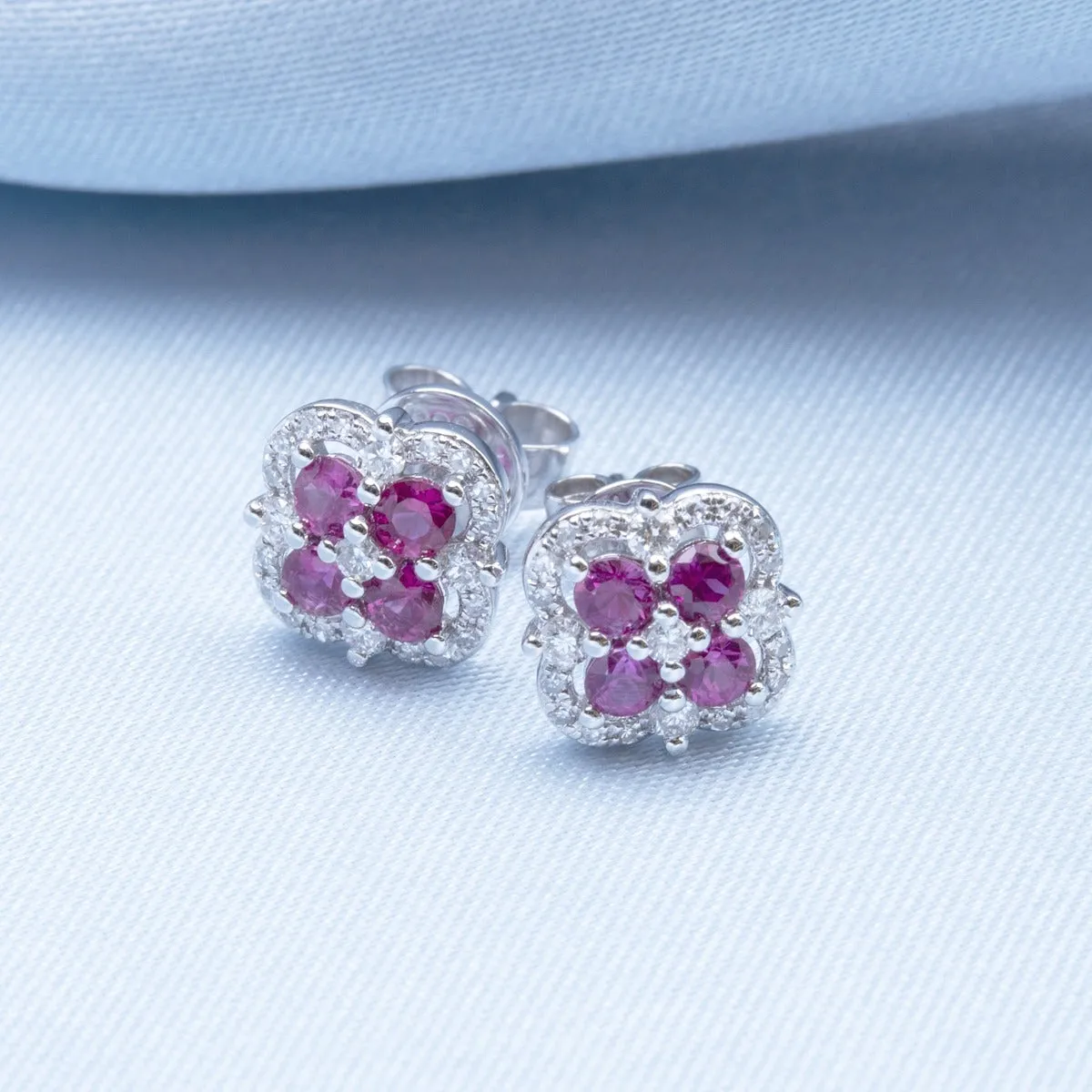 Sapphire & Diamond 14K White Gold Clover Stud Earrings