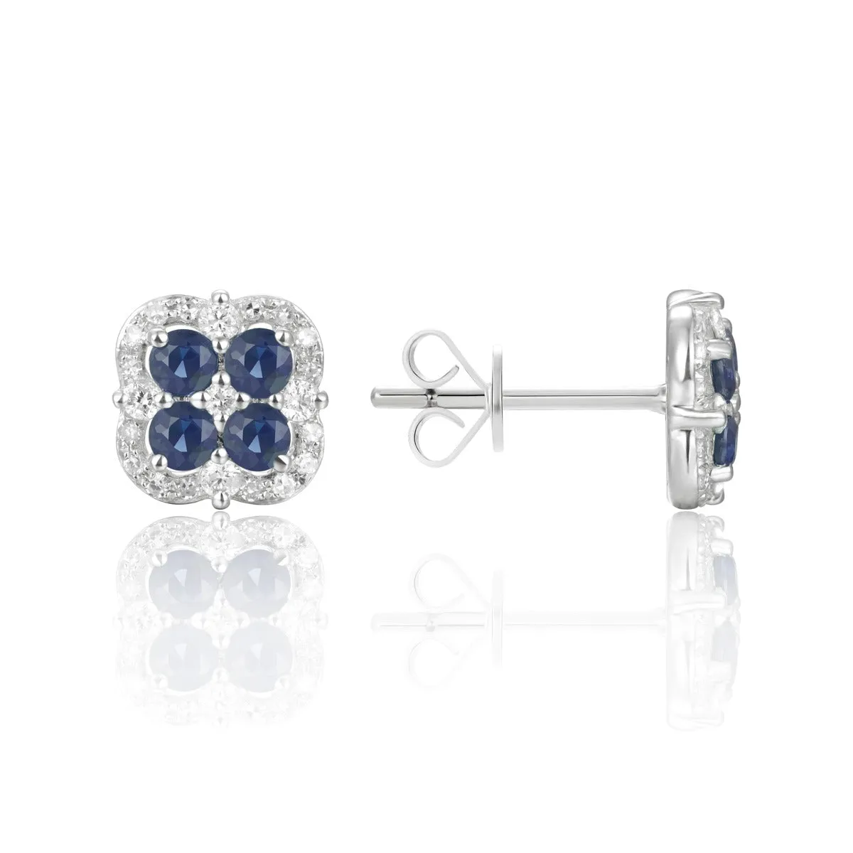 Sapphire & Diamond 14K White Gold Clover Stud Earrings