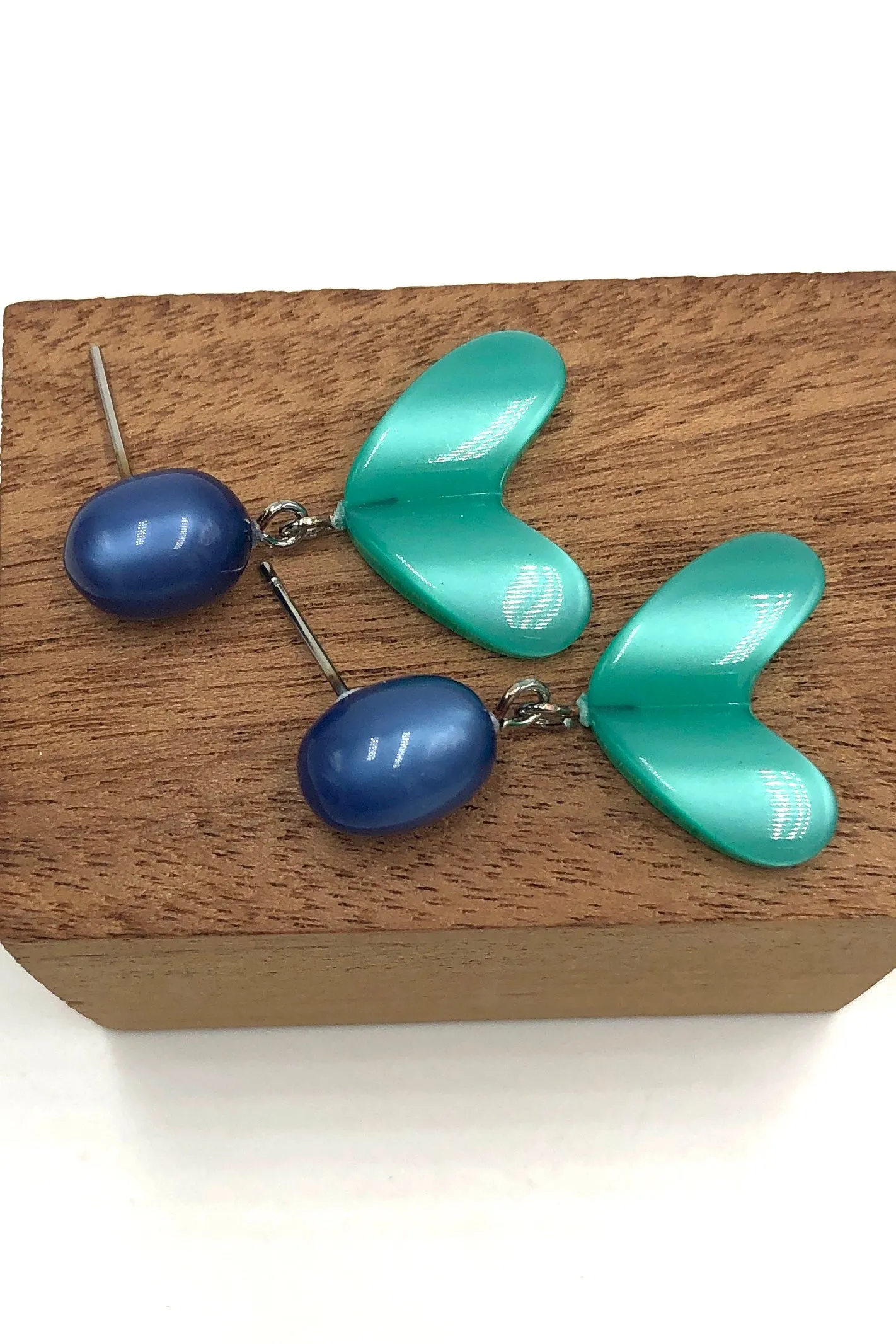 Sapphire Blue Studs & Green Moonglow Statement Earrings