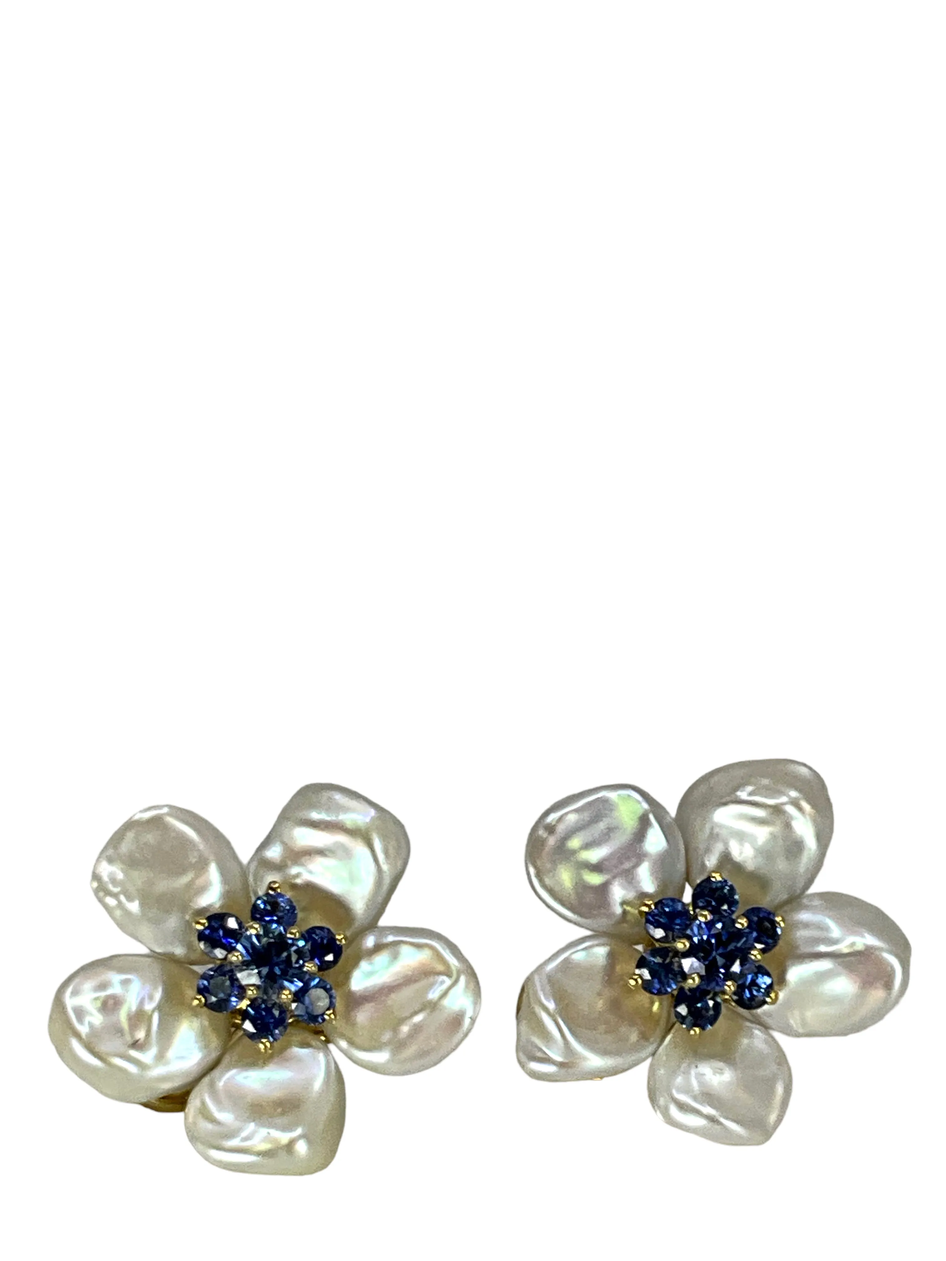 Seaman Schepps Cultured Pearl and Sapphire Flower Earrings NEW