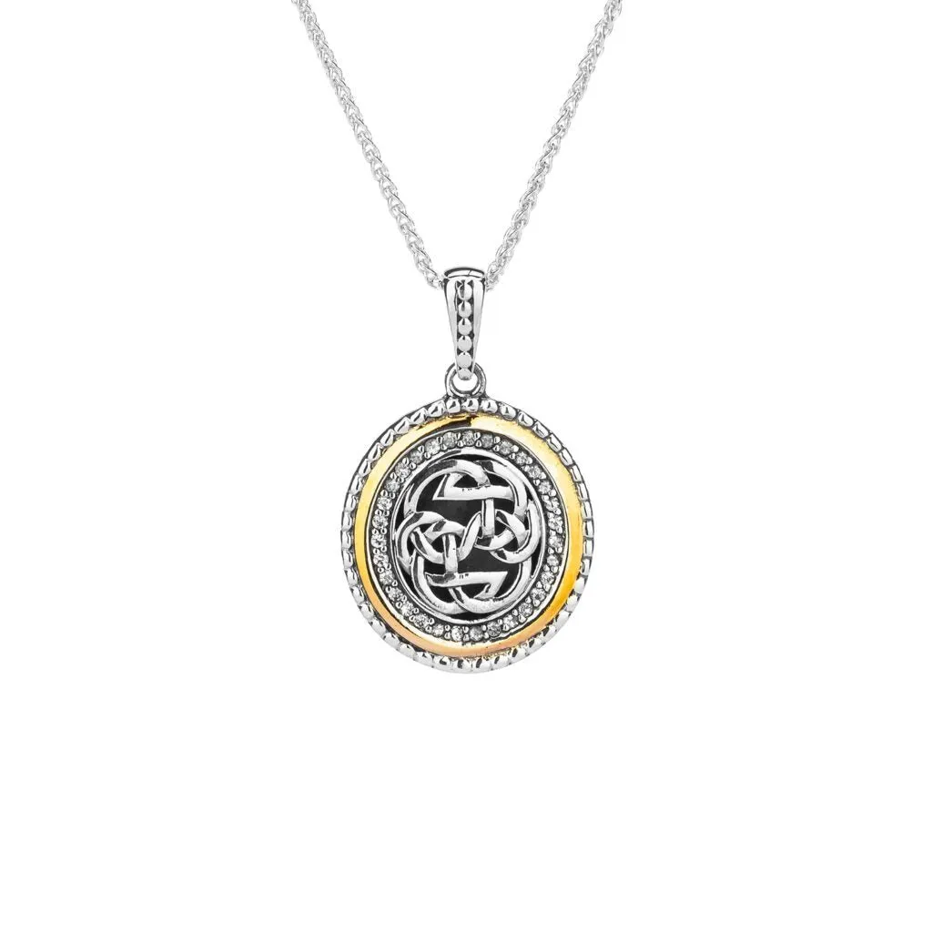 Silver and 10k Gold Lewis Knot Path of Life Pendant-White Sapphire