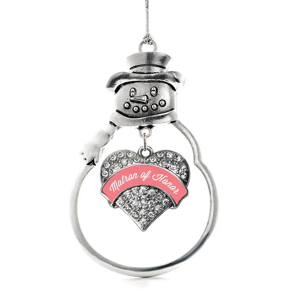 Silver Coral Matron of Honor Pave Heart Charm Snowman Ornament