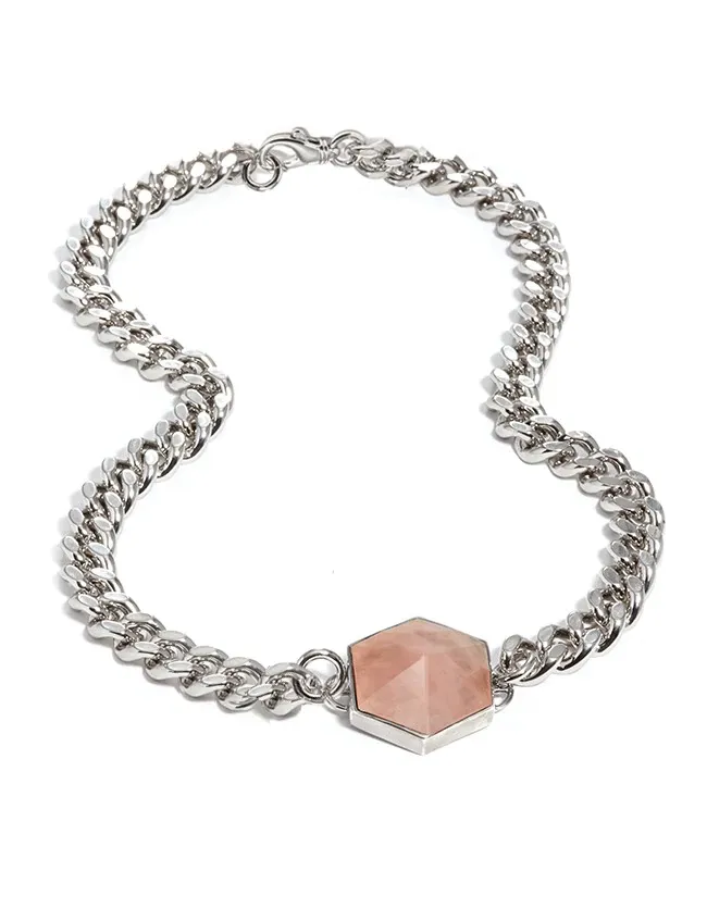 Six Reasons Hexagon Necklace - Rose Quartz & Silver