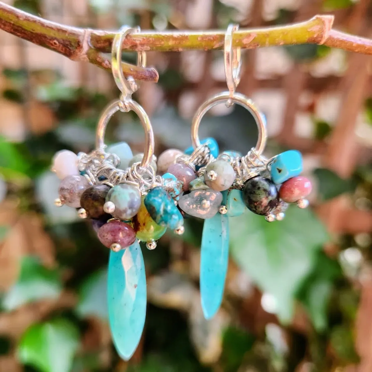 SO UNIQUE - APATITE MIXED STONE HOOK / HOOP 925 CLASP EARRINGS