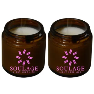 SOULAGE Premium Jasmine Scented Jar Candle| Luxury Aromatherapy| Hand Crafted| Natural Soy Wax| Healing & Meditation| Non Toxic| Anti Mosquito| 40  Burning Hours| Smokeless & Dripless Set of 2