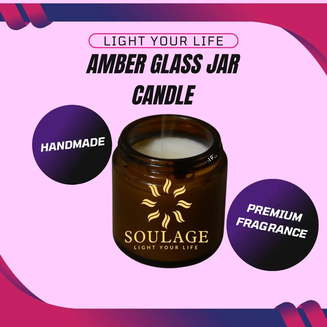 SOULAGE Premium Jasmine Scented Jar Candle| Luxury Aromatherapy| Hand Crafted| Natural Soy Wax| Healing & Meditation| Non Toxic| Anti Mosquito| 40  Burning Hours| Smokeless & Dripless Set of 2