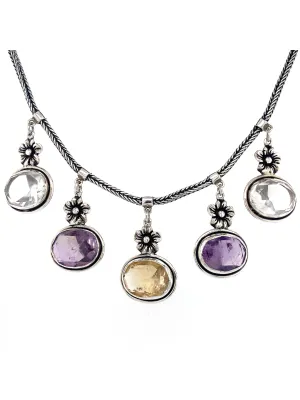 Sterling Silver & Faceted Multi Quartz Stones Necklace