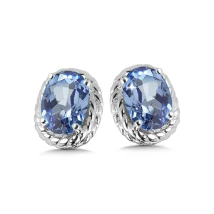 STERLING SILVER CREATED BLUE SAPPHIRE EARRING