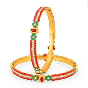 Sukkhi Pleasing Gold Plated Set OF 2 Coral Bangle for Women