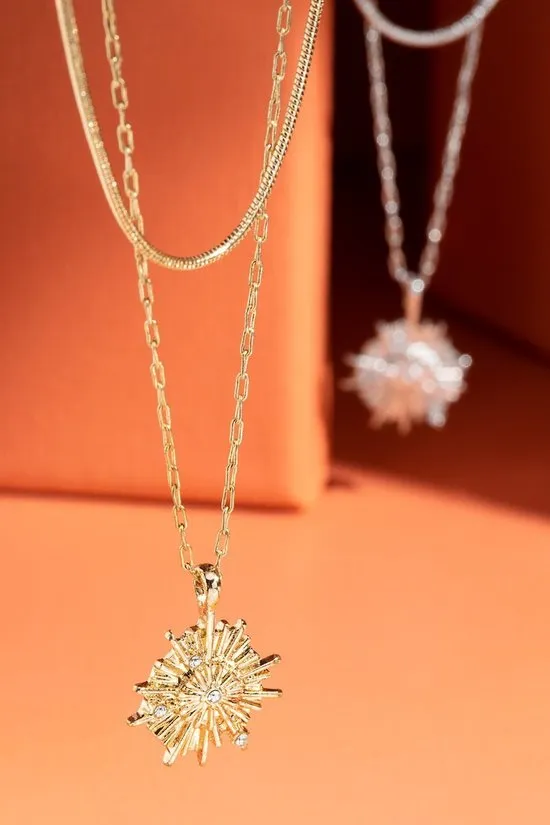 Sunburst Charm Double Layer Necklace