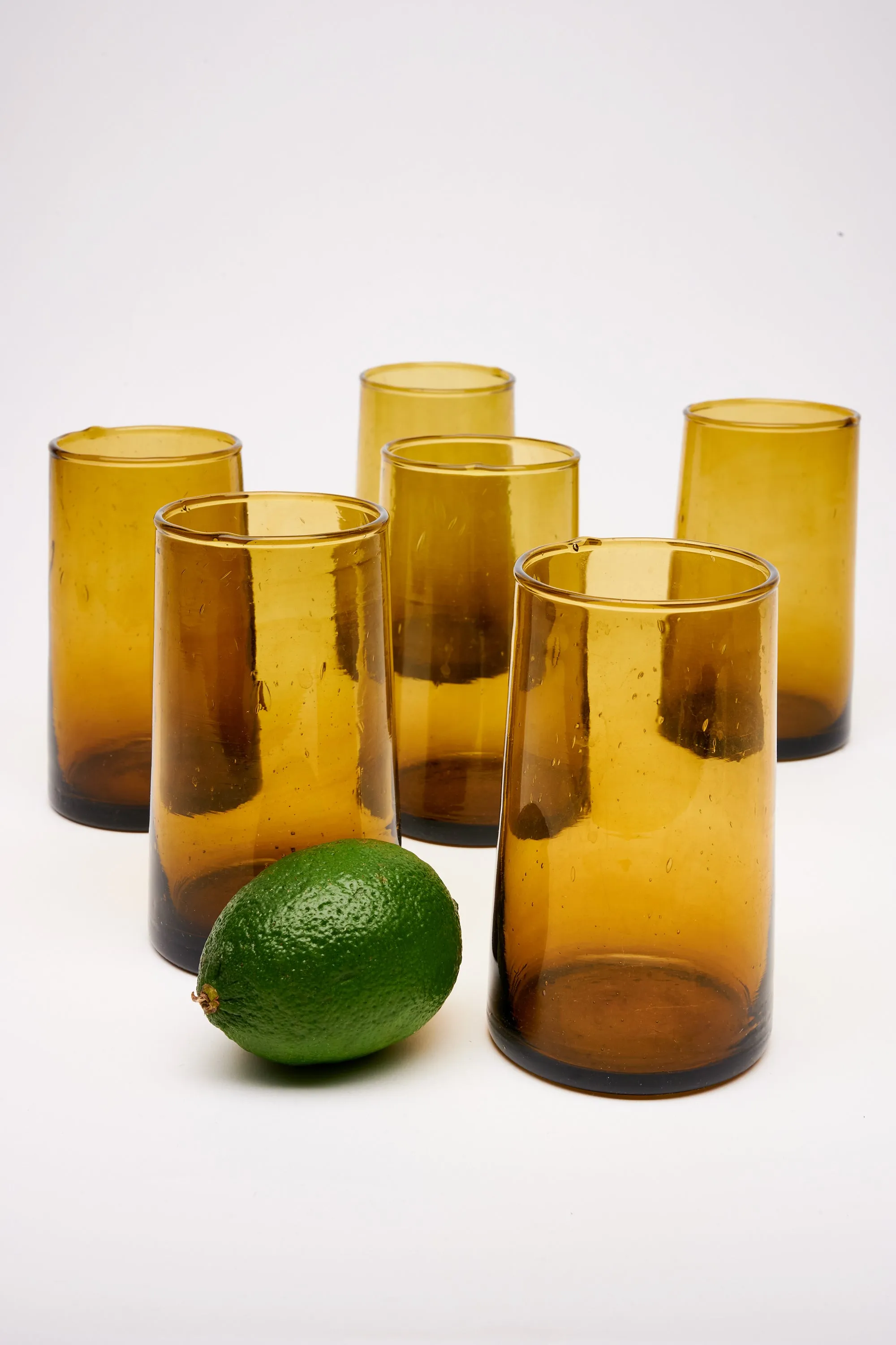 Tall Cone Moroccan Drinking Glasses in Amber, SET OF 6