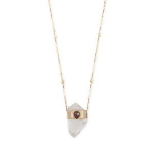 TEARDROP ROSE CUT DIAMOND CAP CLEAR QUARTZ NECKLACE