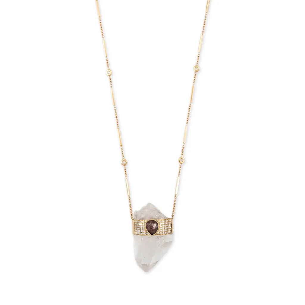 TEARDROP ROSE CUT DIAMOND CAP CLEAR QUARTZ NECKLACE