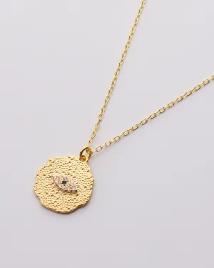 Textured Disc Evil Eye Necklace