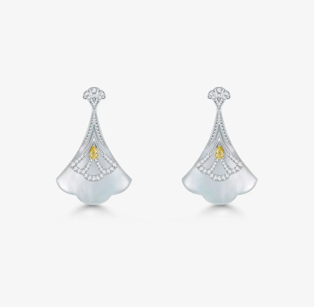 THIALH - CONCERTO - 18K White Gold Mother of pearl Yellow Sapphire Earrings