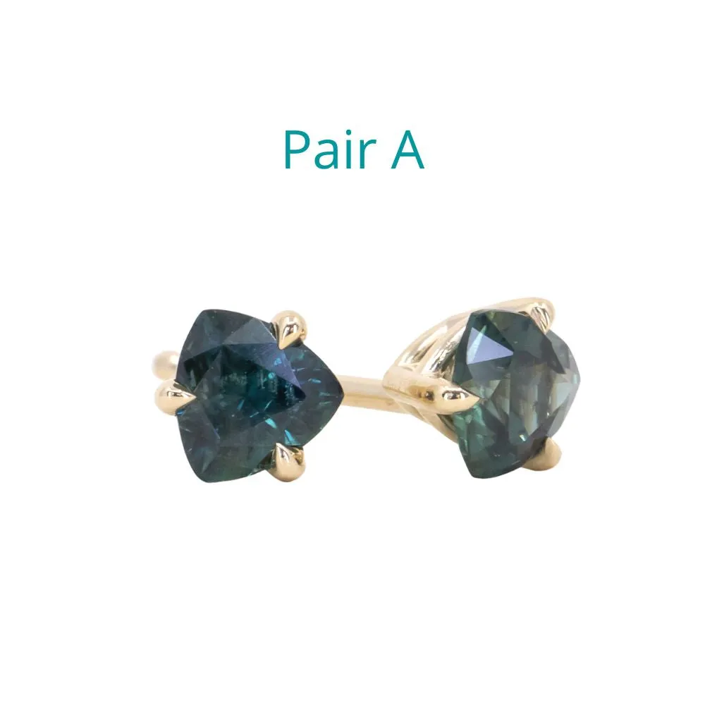 Trillion Sapphire Stud Earrings in 14k Yellow Gold