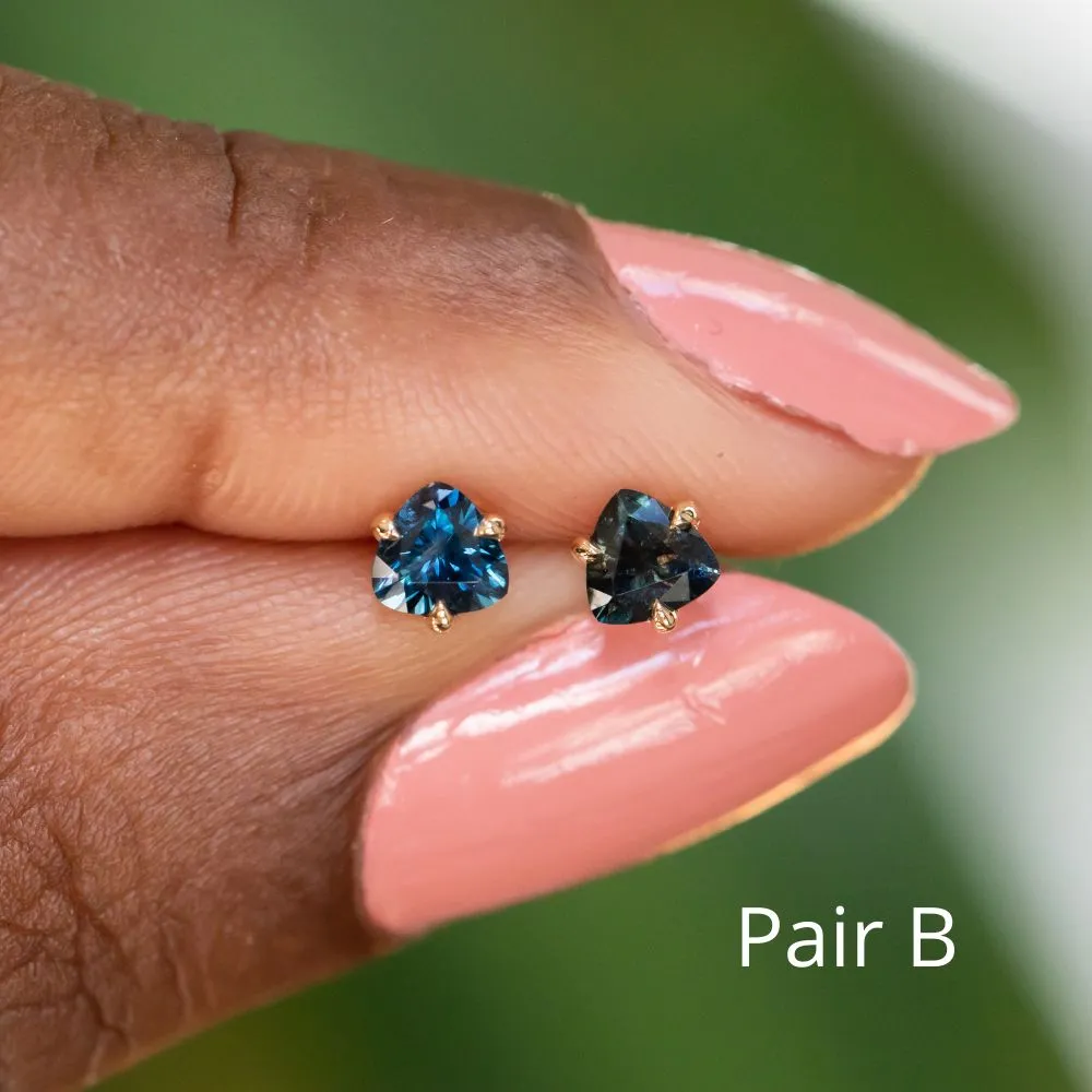 Trillion Sapphire Stud Earrings in 14k Yellow Gold