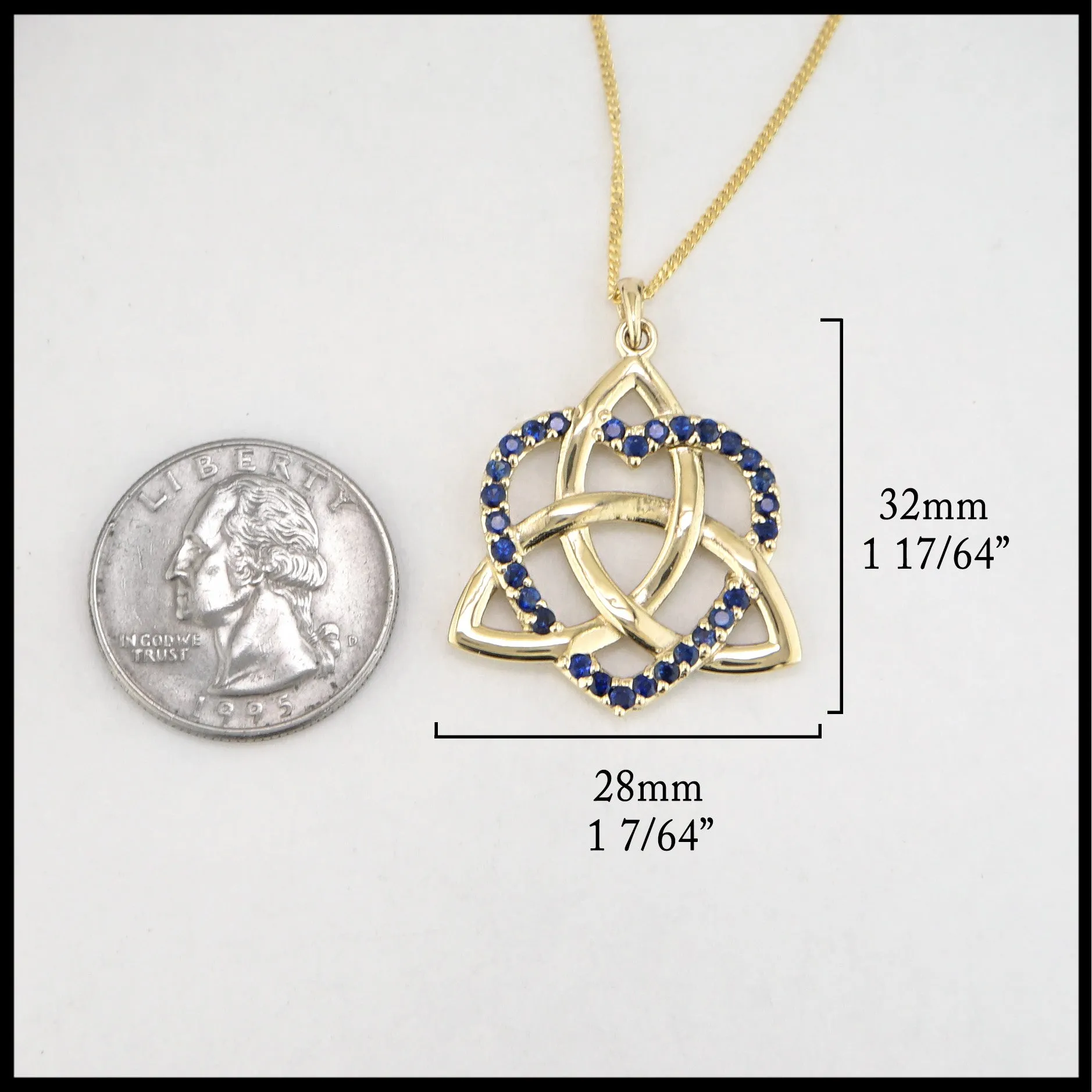 Trinity Knot Heart Pendant with Sapphire