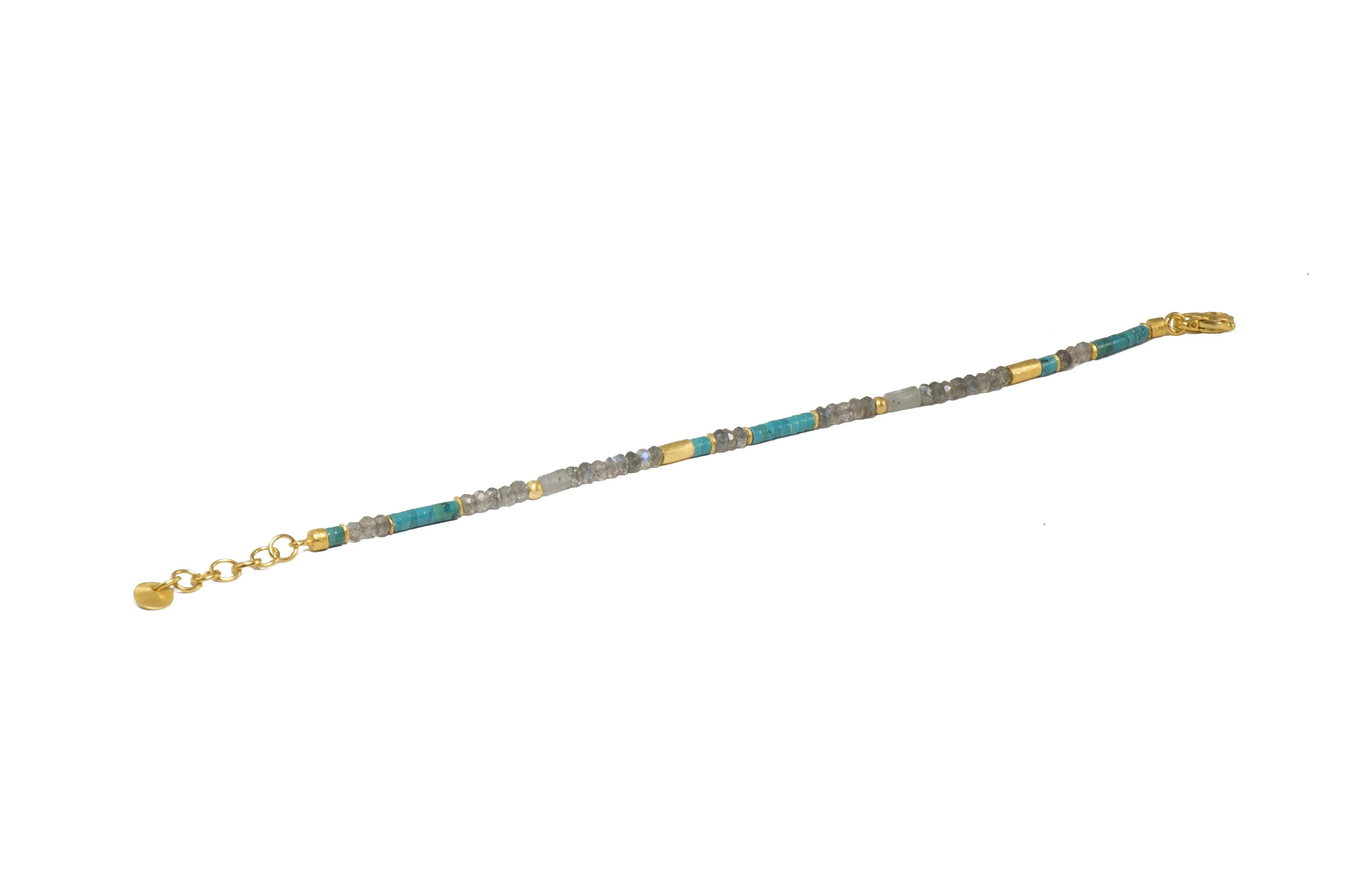 Turquoise and Labradorite 3mm Bracelet 24K Fair Trade Gold Vermeil