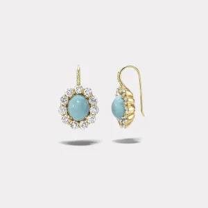 Turquoise Cabochons with Diamond Halo Heirloom Bezel Earrings