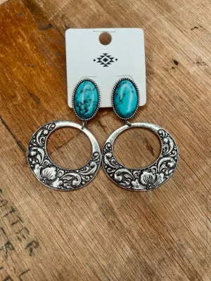 Turquoise Embellished Silver Earrings