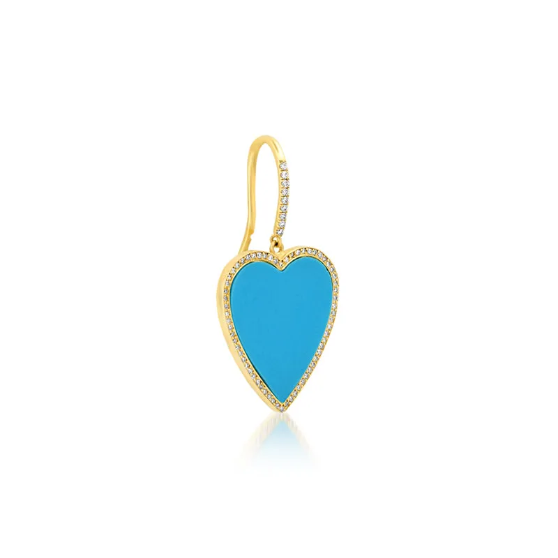 Turquoise Inlay Heart Drop Earrings with Diamonds