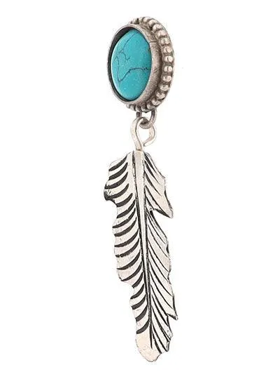 Turquoise Stone with Hanging Feather Earrings